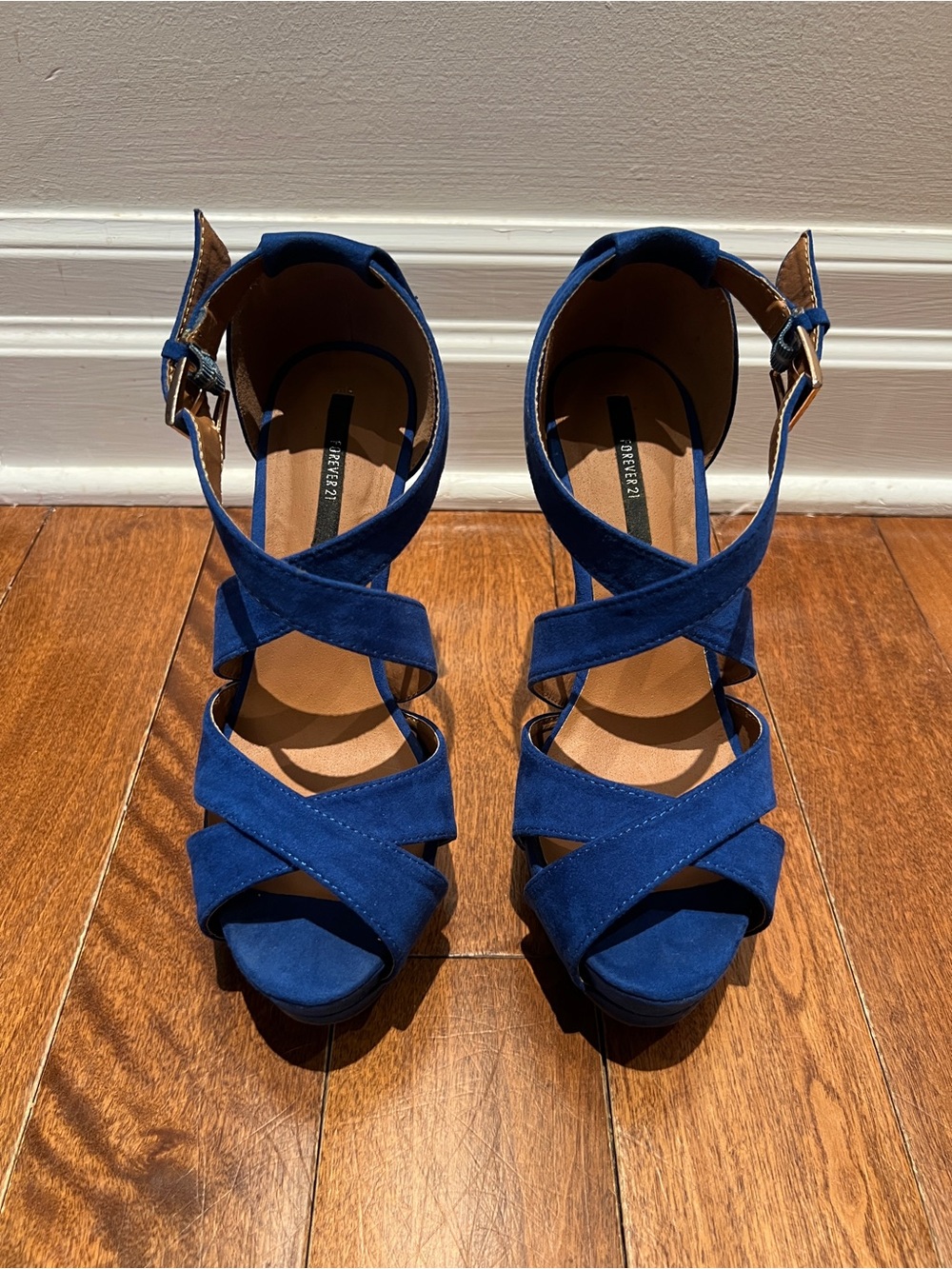 Forever 21 Royal Blue Crisscross Suede Heeled Sandals